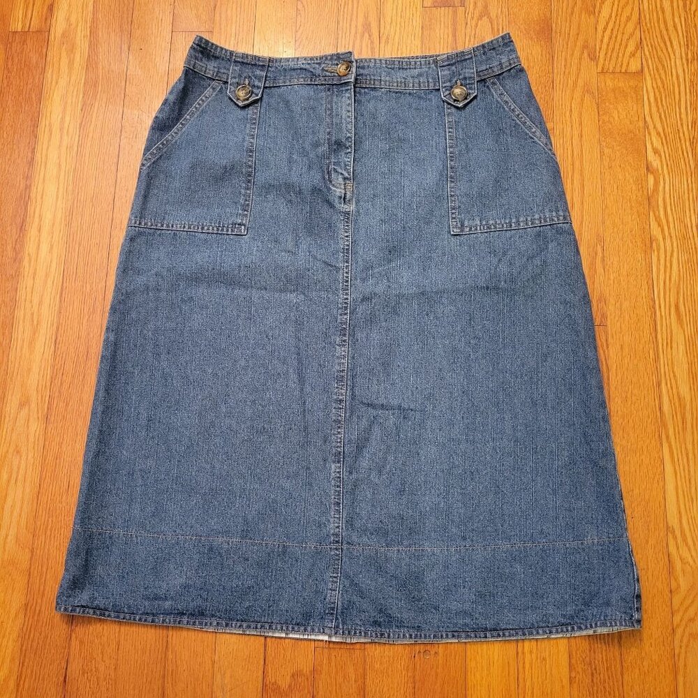 Kim Rogers 14 Blue Midi Skirt A‎ Line Pockets Yellowstone Western